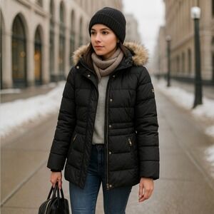 Lauren Ralph Lauren Women Sz PS Black Down Waterfowl‎ Feathers Puffer Coat